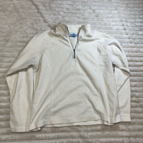 LL Bean Womens Ivory Pullover Fleece 1/4 Zip Size Large - Picture 1 of 8